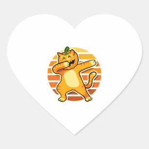 Dabbing Cat Pumpkin Halloween Dancer Heart Sticker