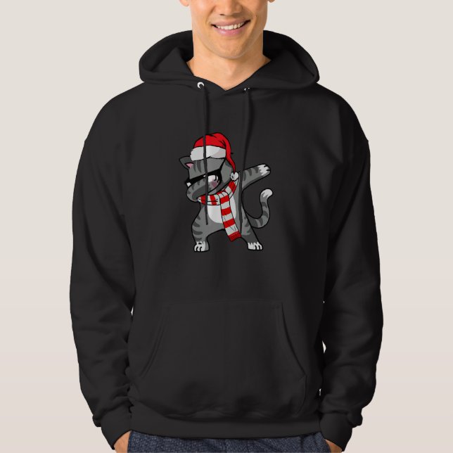 Dabbing Cat Santa Christmas for Boys Kids Girls Xm Hoodie (Front)