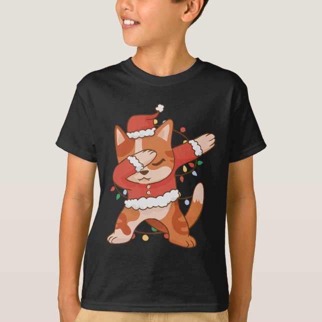 Dabbing Cat Santa Hat - Funny Christmas  T-Shirt (Front)