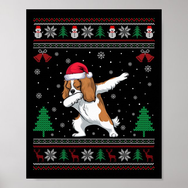 Dabbing Cavalier King Charles Spaniel Dog Santa Ha Poster (Front)