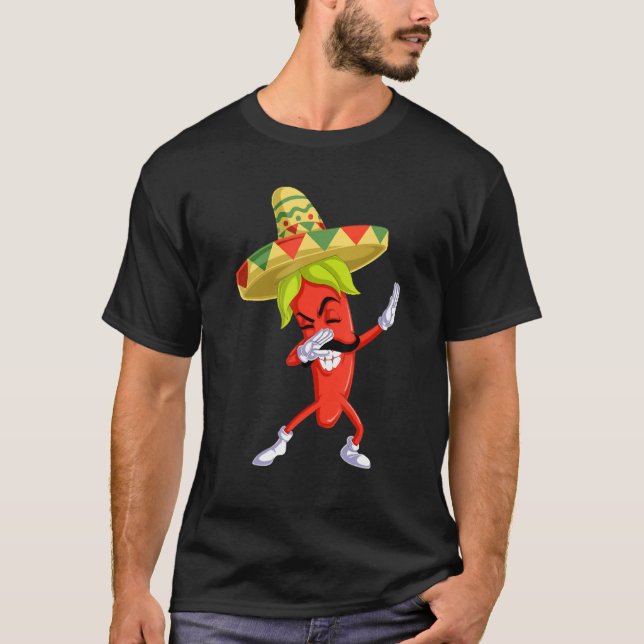 Dabbing chilli pepper with mexican sombrero hat T-Shirt (Front)