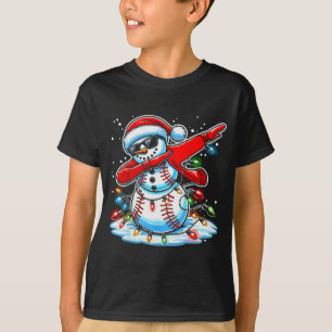 Dabbing Christmas Baseball Snowman Boys Baseball W T-Shirt