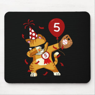 Dabbing Cool Cat Baseball 5th Birthday Mouse Pad