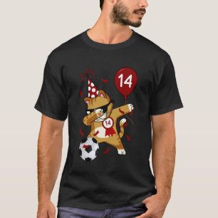Dabbing Cool Cat Soccer Football 14th Birthday T-Shirt