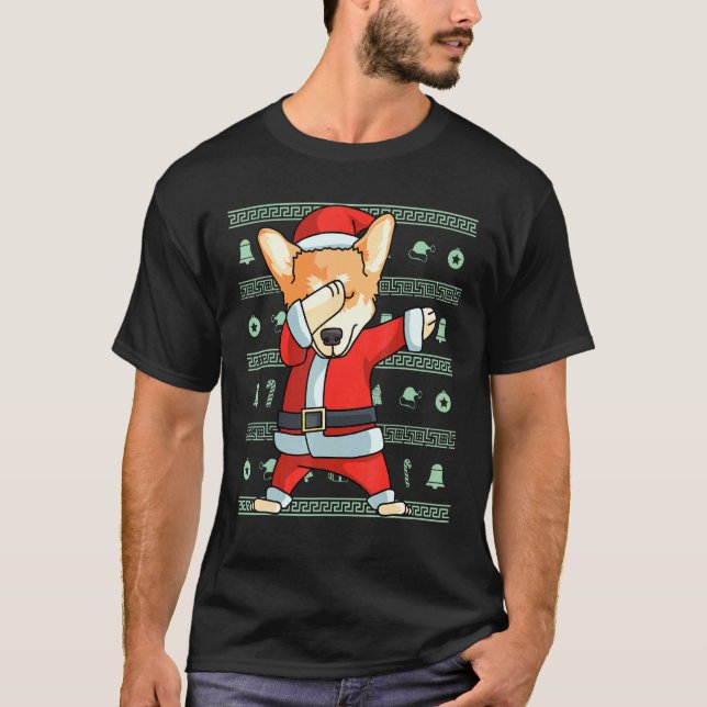 Dabbing Corgi Christmas Dab Dance T-Shirt (Front)