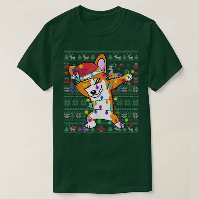 Dabbing Corgi Fairy Lights Ugly Christmas Sweater  (Design Front)