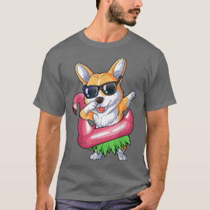 Dabbing Corgi Flamingo Float Summer Tropical  T-Shirt