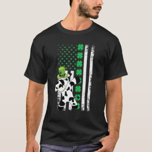 Dabbing Cow Shamrock American Flag St Patricks Day T-Shirt