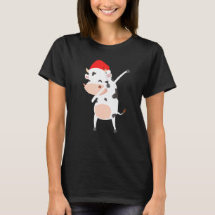 Dabbing Cow With Santa Claus Hat Dab Dance Christm T-Shirt