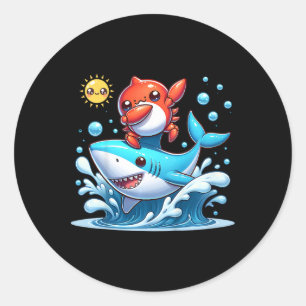 Dabbing Crab Surfing Shark Riding Ocean Wave Sun C Classic Round Sticker