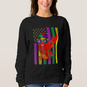 Dabbing Crawfish Mardi Gras Mask Jester Hat Beads Sweatshirt