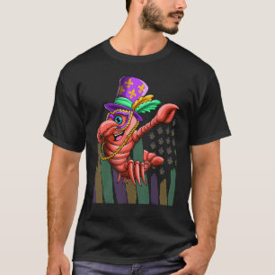 Dabbing Crawfish Mardi Gras Mask Jester Hat Beads  T-Shirt
