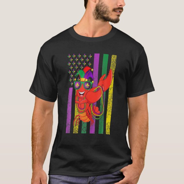 Dabbing Crawfish Mask Mardi Gras Celebration Ameri T-Shirt (Front)