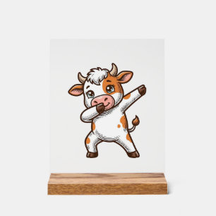 Dabbing Cute Cow Vintage Engraving T-Shirt Design_ Acrylic Sign