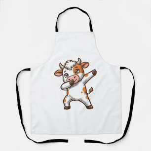 Dabbing Cute Cow Vintage Engraving T-Shirt Design_ Apron