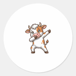 Dabbing Cute Cow Vintage Engraving T-Shirt Design_ Classic Round Sticker