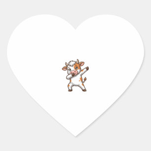 Dabbing Cute Cow Vintage Engraving T-Shirt Design_ Heart Sticker