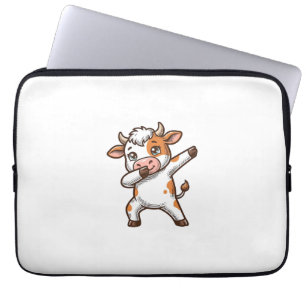 Dabbing Cute Cow Vintage Engraving T-Shirt Design_ Laptop Sleeve
