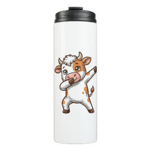 Dabbing Cute Cow Vintage Engraving T-Shirt Design_ Thermal Tumbler