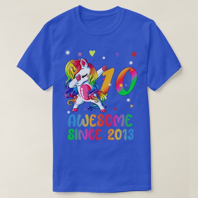 Dabbing Cute Unicorn 10 Year Of Being Awesome 10th T-Shirt (Design Front)