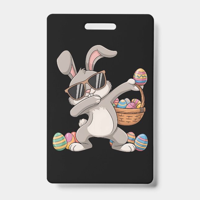 Dabbing Dab Rabbit Bunny Easter Eggs Basket ID Badge (Front)