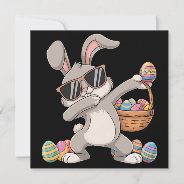 Dabbing Dab Rabbit Bunny Easter Eggs Basket Invitation (Front)