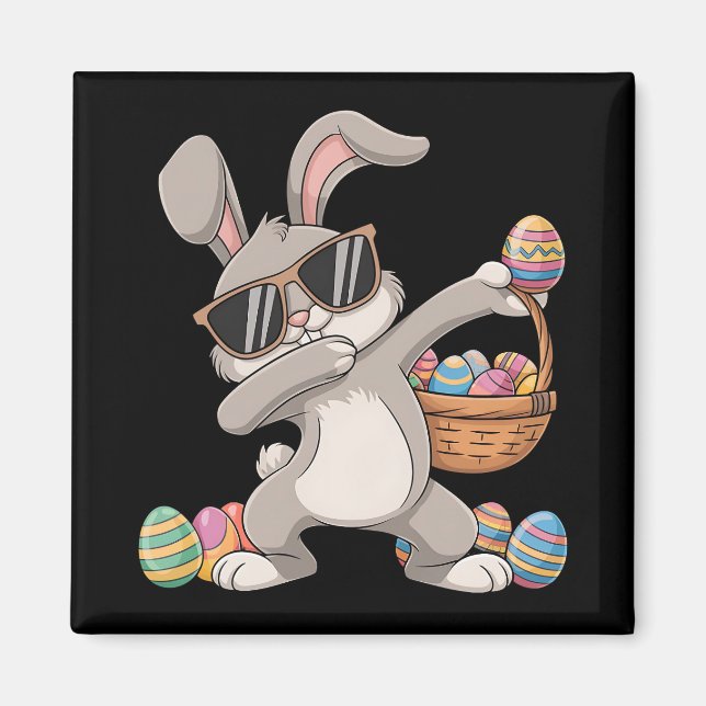 Dabbing Dab Rabbit Bunny Easter Eggs Basket Magnet (Front)