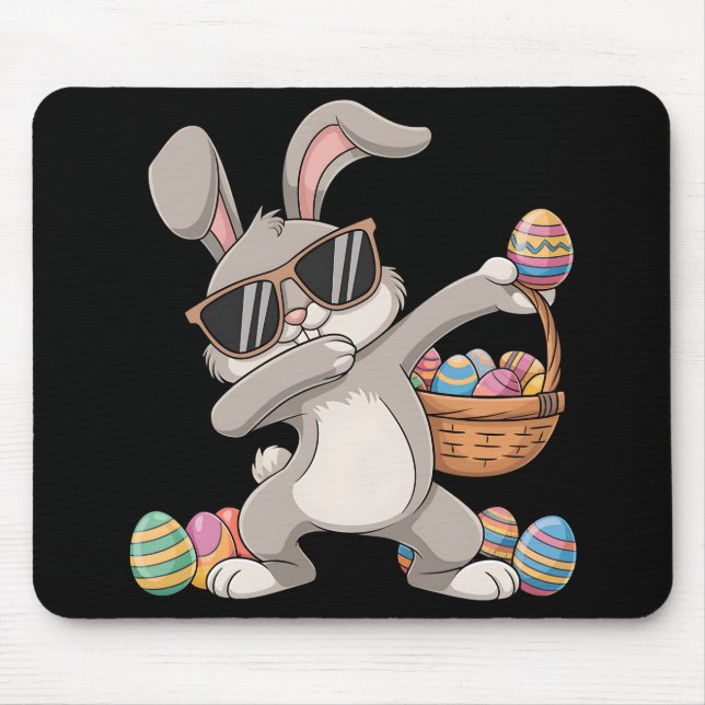 Dabbing Dab Rabbit Bunny Easter Eggs Basket Mouse Pad (Front)