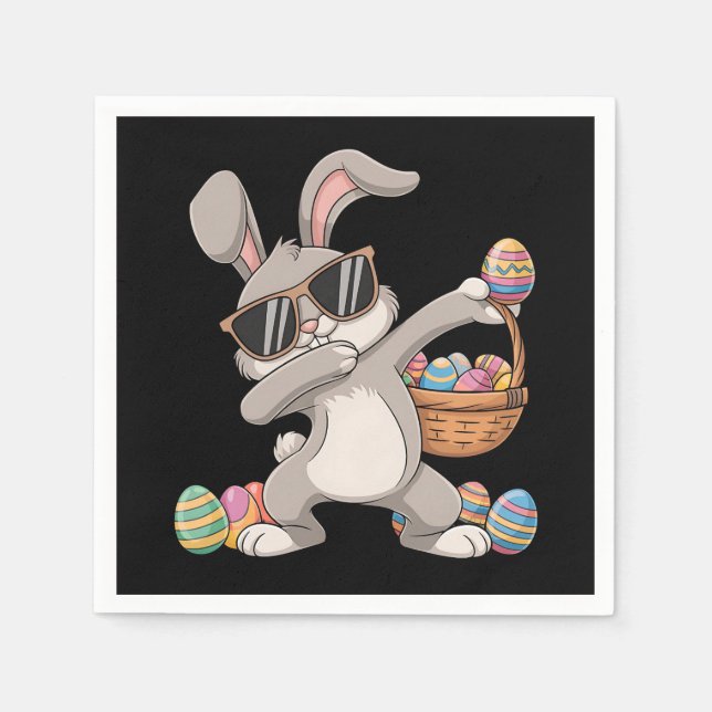 Dabbing Dab Rabbit Bunny Easter Eggs Basket Napkin (Front)