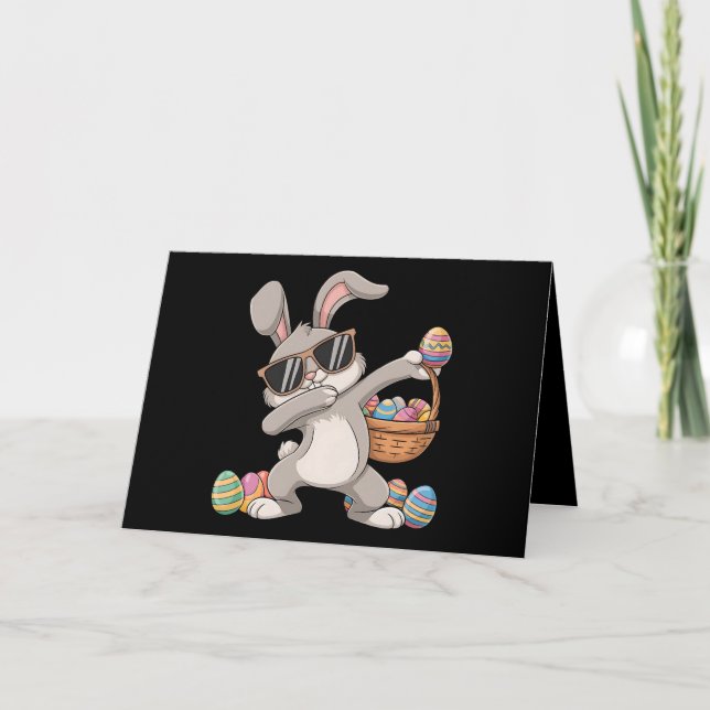 Dabbing Dab Rabbit Bunny Easter Eggs Basket Thank You Card (Front)