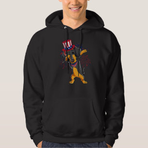 Dabbing Dachshund Dog & Uncle Sam Hat Usa Flag 4th Hoodie
