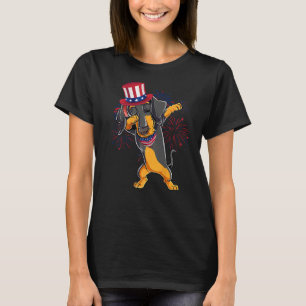 Dabbing Dachshund Dog & Uncle Sam Hat Usa Flag 4th T-Shirt