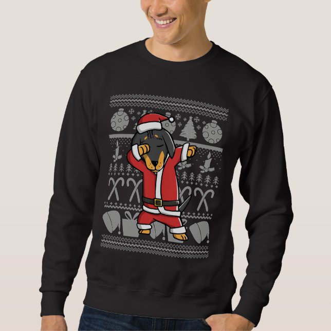 Dabbing Dachshund Ugly Christmas Sweater Graphic (Front)