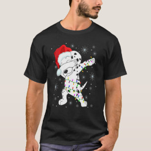 Dabbing Dalmatian Dog Wear Santa Hat Lights Christ T-Shirt