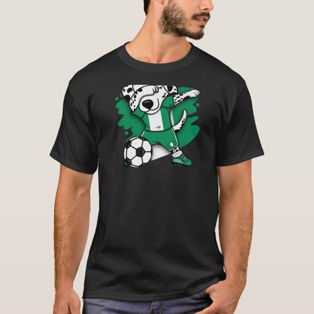 Dabbing Dalmatian Nigeria Soccer Fans Jersey Footb T-Shirt (Front)