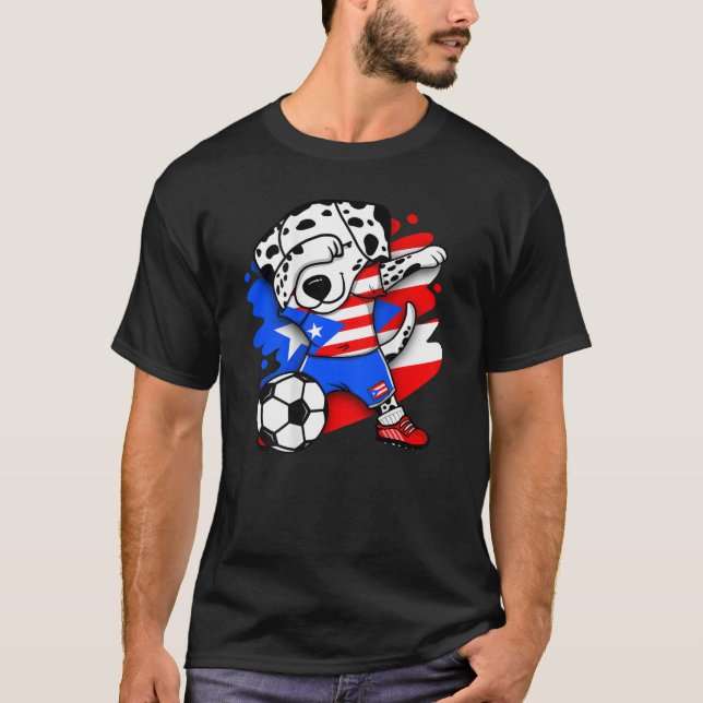 Dabbing Dalmatian Puerto Rico Soccer Fans Jersey F T-Shirt (Front)
