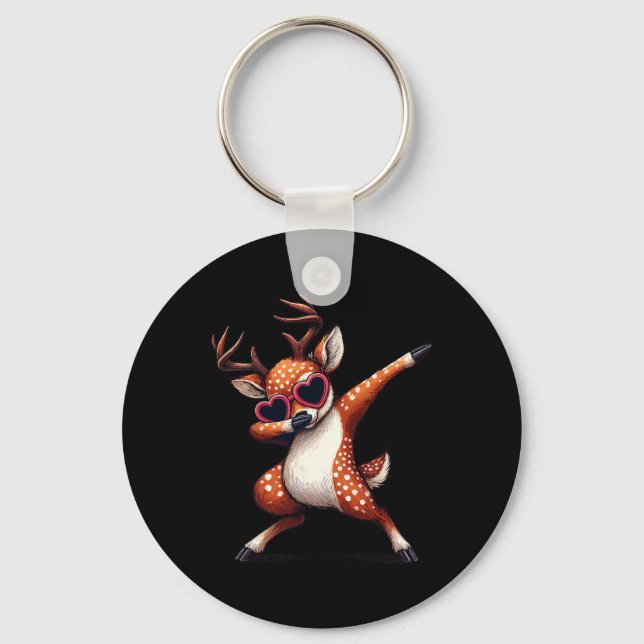 Dabbing Dance Deer Heart Sungles  Key Ring (Front)
