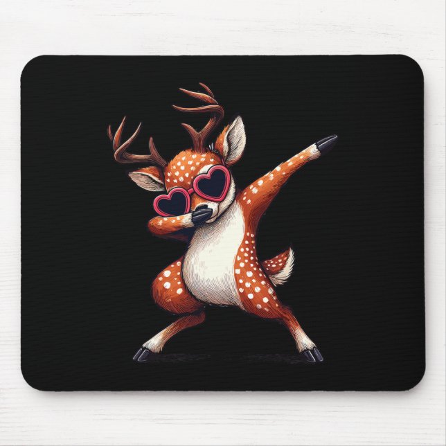 Dabbing Dance Deer Heart Sungles  Mouse Pad (Front)