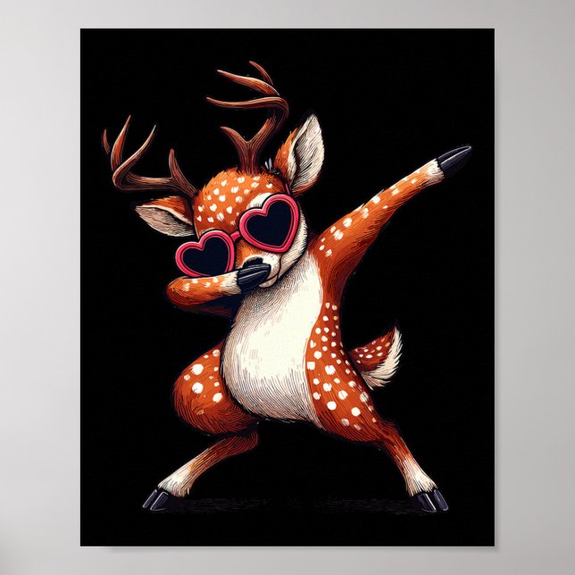 Dabbing Dance Deer Heart Sungles  Poster (Front)