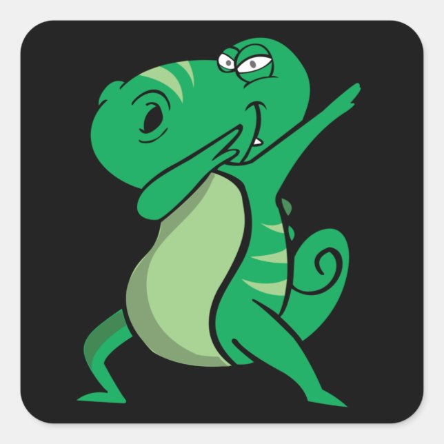 Dabbing dance dinosaur square sticker (Front)