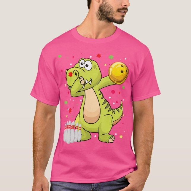Dabbing Dinosaur Bowling Shirts Funny Bowling Boy  (Front)