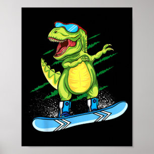 Dabbing dinosaur snowboarding mountain t rex poster