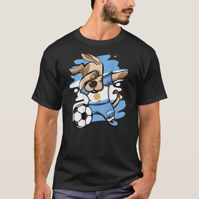Dabbing Dog Argentina Soccer Fans Argentinian Flag T-Shirt (Front)