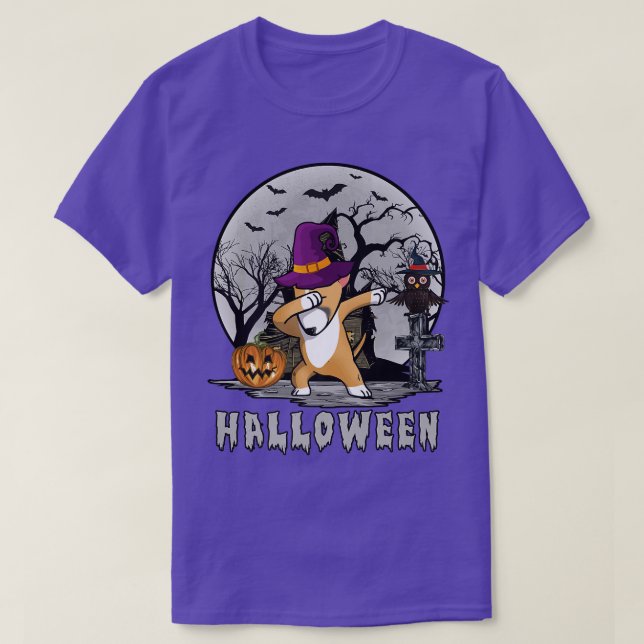 Dabbing Dog Halloween Bull Terrier Dab Hat Witch C T-Shirt (Design Front)