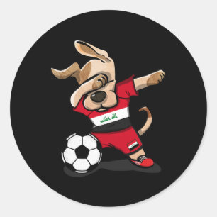 Dabbing Dog Iraq Soccer Fans Jersey Iraqi Football Classic Round Sticker