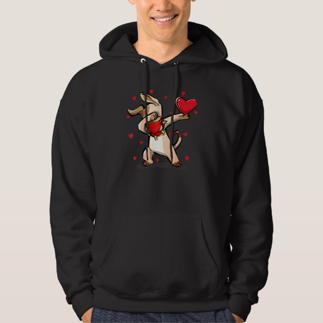 Dabbing Dog Wears Face Mask Dab Dance Funny Valent Hoodie (Front)