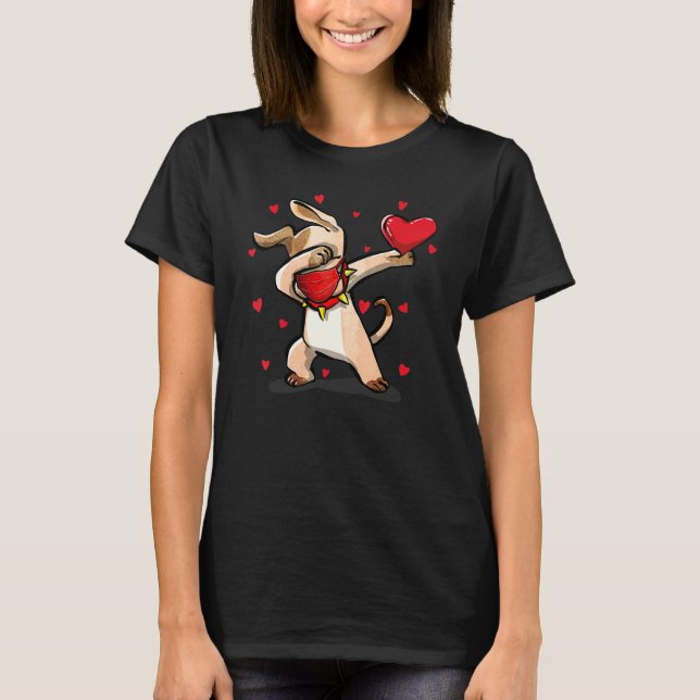 Dabbing Dog Wears Face Mask Dab Dance Funny Valent T-Shirt (Front)