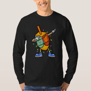 Dabbing Dreidel Hanukkah Christmas Lights Menorah  T-Shirt