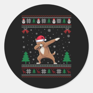 Dabbing Drever Dog Santa Hat Boys Girls Kids Chris Classic Round Sticker