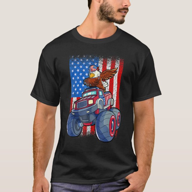 Dabbing Eagle Monster Truck 4th Of July Boys Ameri T-Shirt (Front)